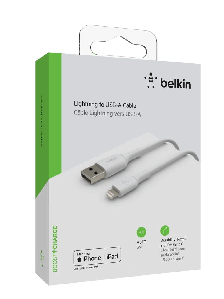 Cable Belkin BoostCharge USB-A a Lightning 3m Blanco - Image 5