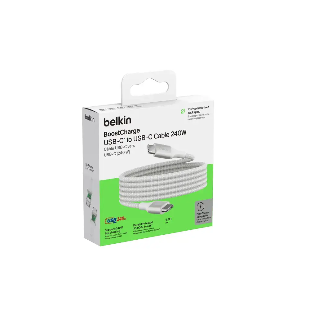 Cable de Carga Trenzado Belkin USB-C a USB-C 240W de 2m - Blanco - Image 3