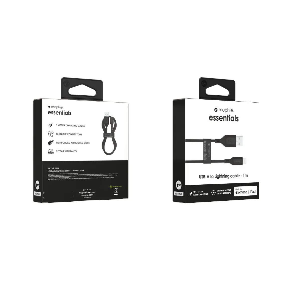 Cable Mophie essential trenzado USB-A a Lightning 12w 1m - Negro - Image 4