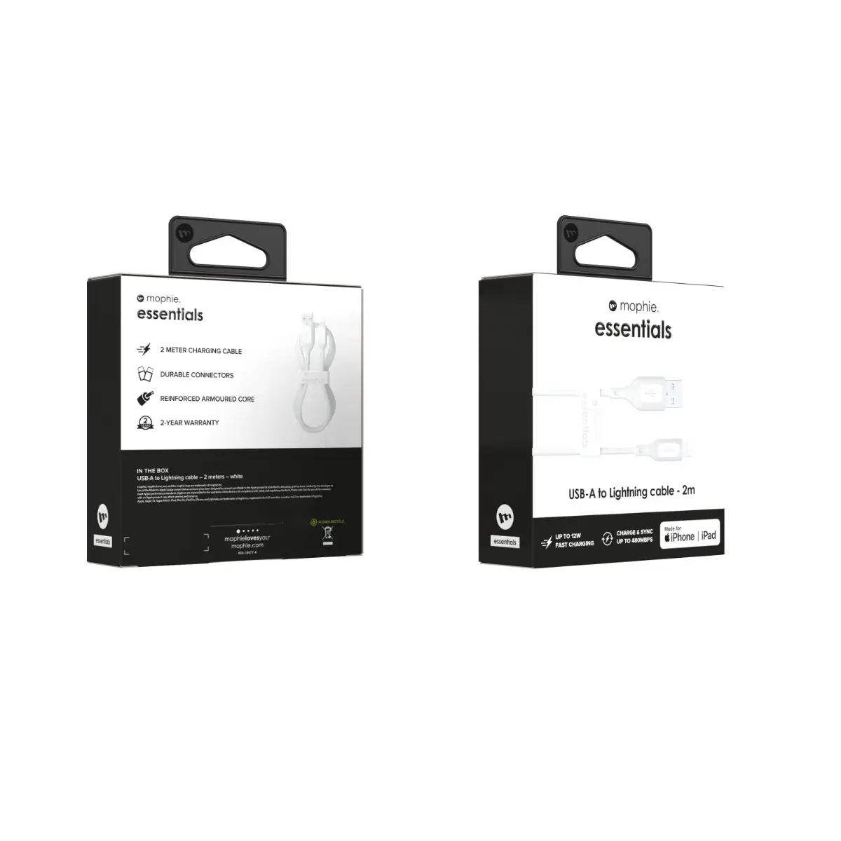 Cable Mophie essential trenzado USB-A a Lightning 12w 2m - Blanco - Image 4