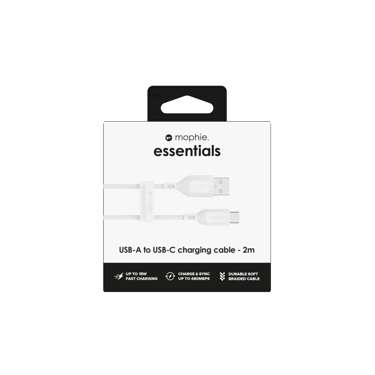 Cable Mophie Essential trenzado USB-A a USB-C 15w 2m - Blanco - Image 3