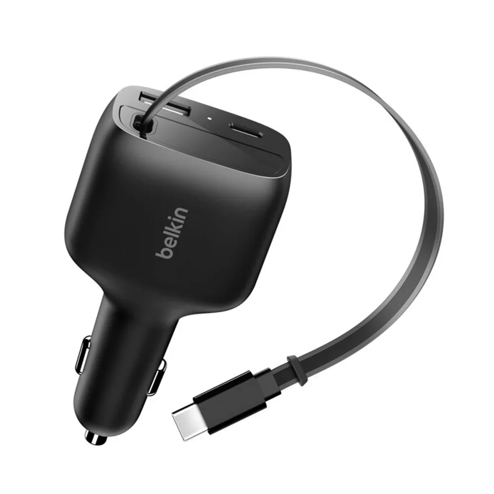 Cargador de Carro Retráctil Belkin (2 USB-C/1 USB-A) 75W - Negro - Image 4
